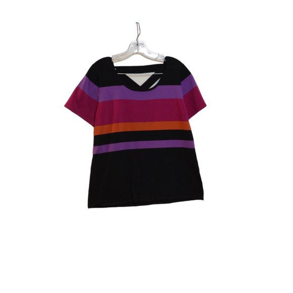 CABLE & GAUGE Knit Stripes Black-Pink-Purple-Orange V-Back Cross Straps BlouseXL - Picture 1 of 5